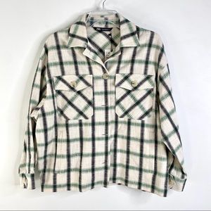 NWT Zara oversized shacket jacket plaid beige black white XS S M Button Up